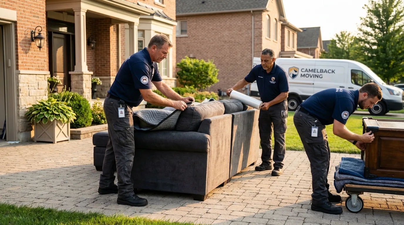 Large estate moving crew wrapping furniture in Hood River, OR