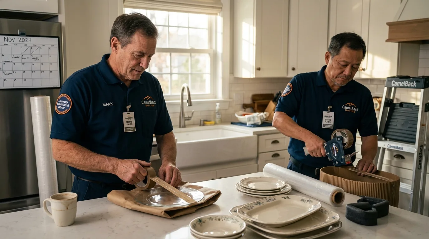 Professional crew packing kitchen dishware in Hood River, OR